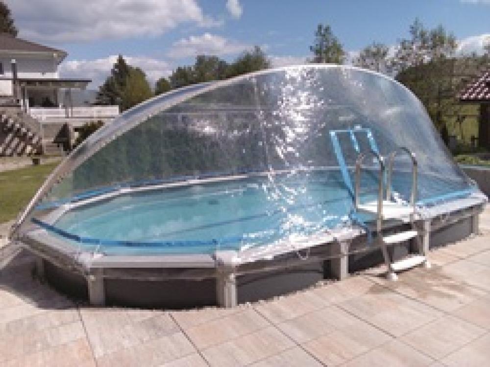 Cabrio Dom für Stahlwandpool oval mit breiten Handlauf